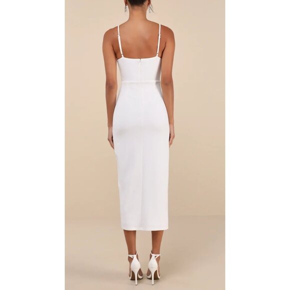 Lulus Always Turning Heads White Bustier Tulip Midi Dress Sz Medium Womens White - Picture 4 of 16